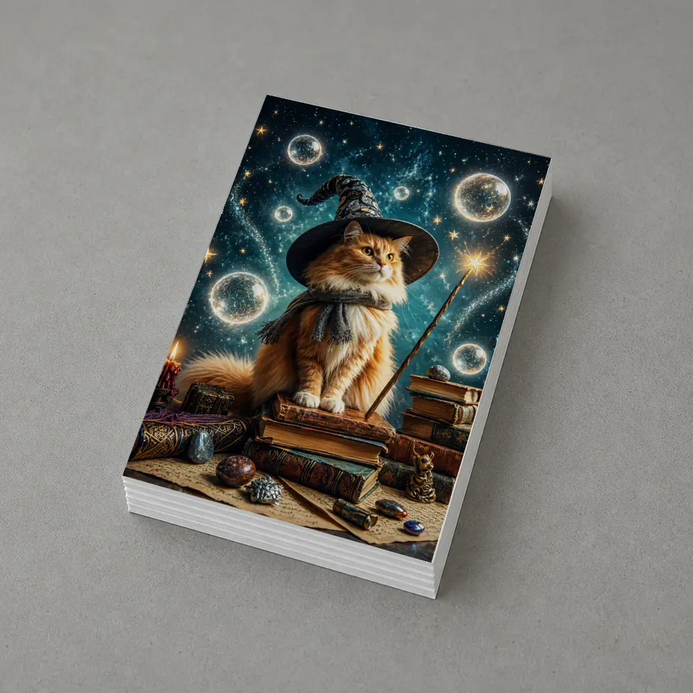 Wizard Cat With Magic Wand Starry Night – Postcards