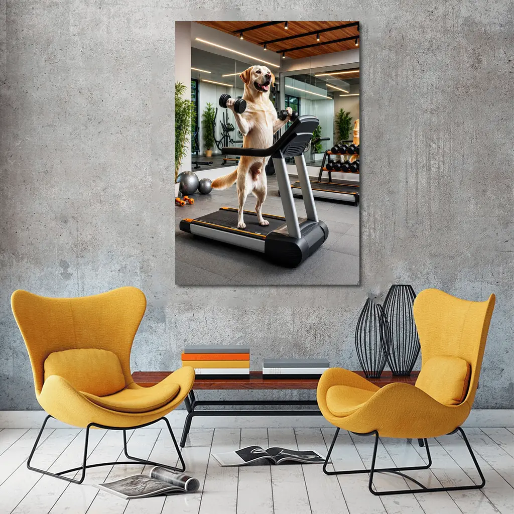 Labrador Retriever Working Out in Gym – Wall Art