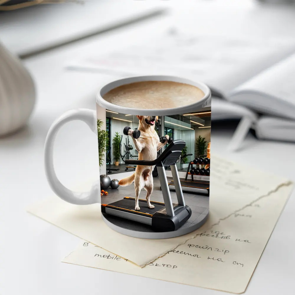 Labrador Retriever Working Out in Gym – Mugs