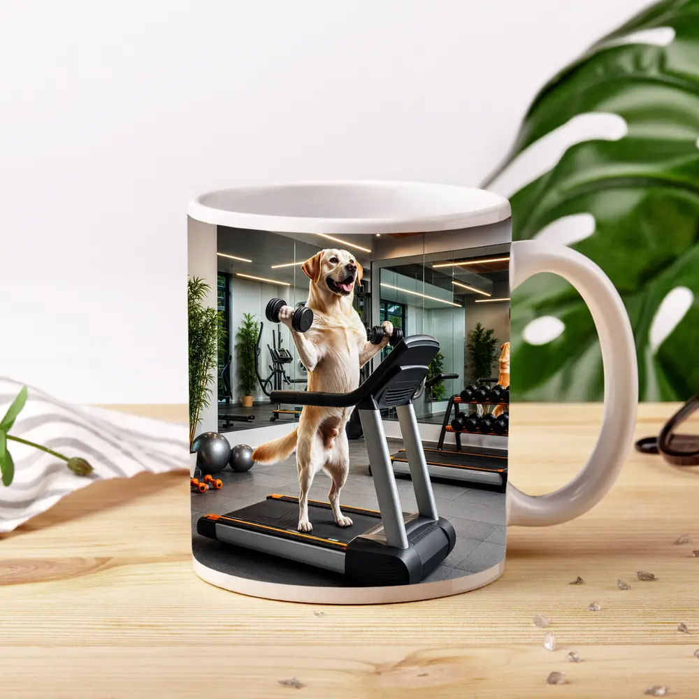 Labrador Retriever Working Out in Gym – Mugs