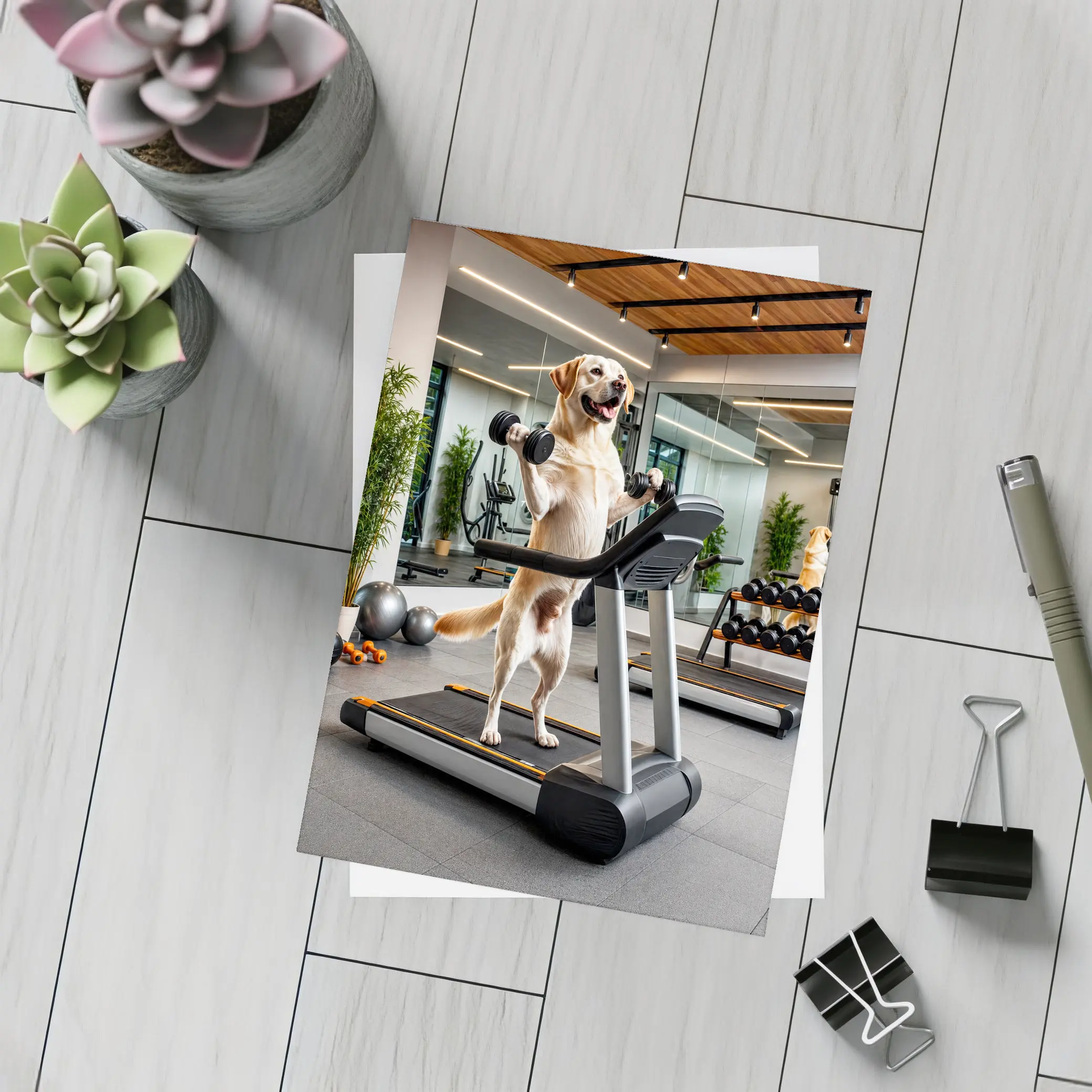 Labrador Retriever Working Out in Gym – Postcards