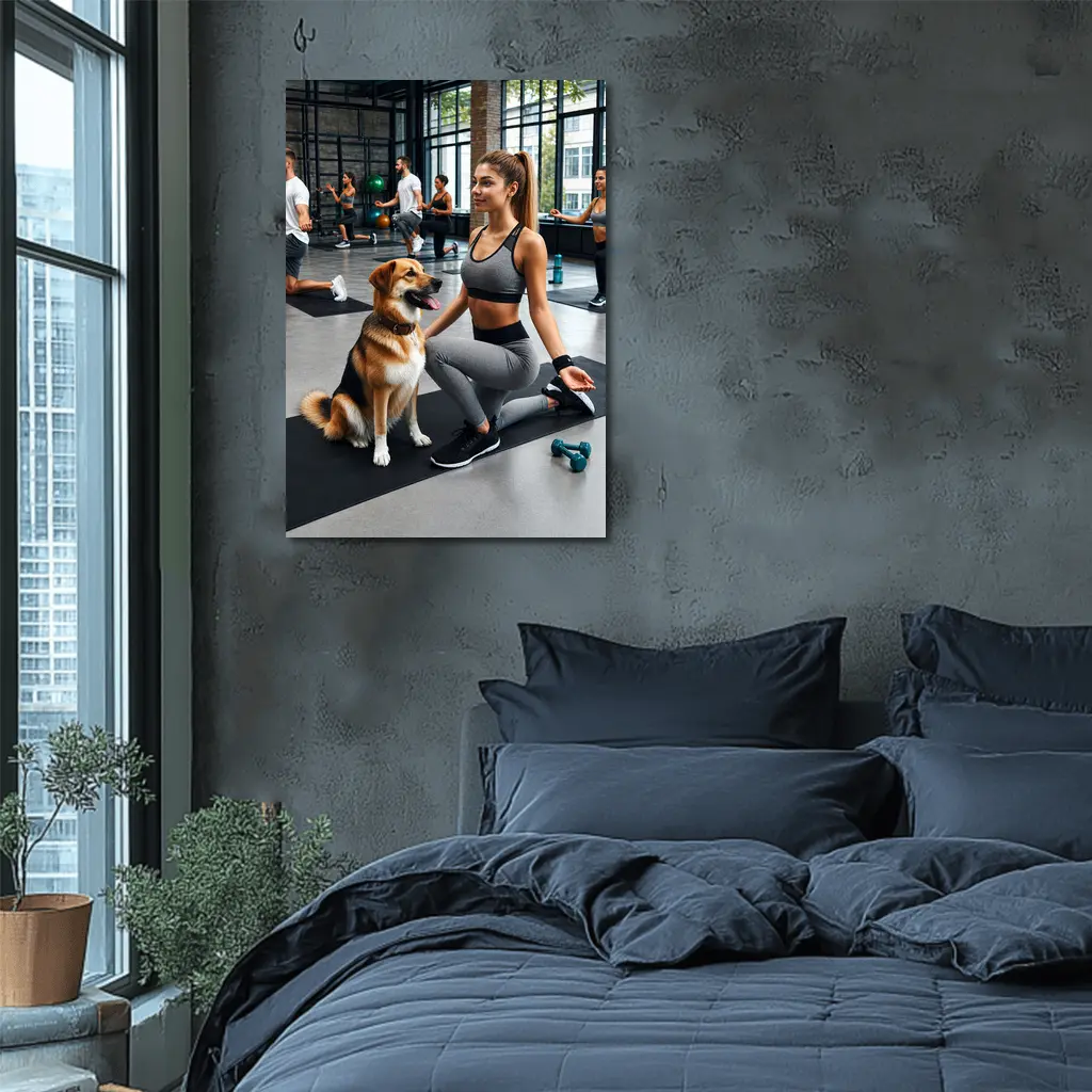 Woman Working Out With Dog Gym – Wall Art