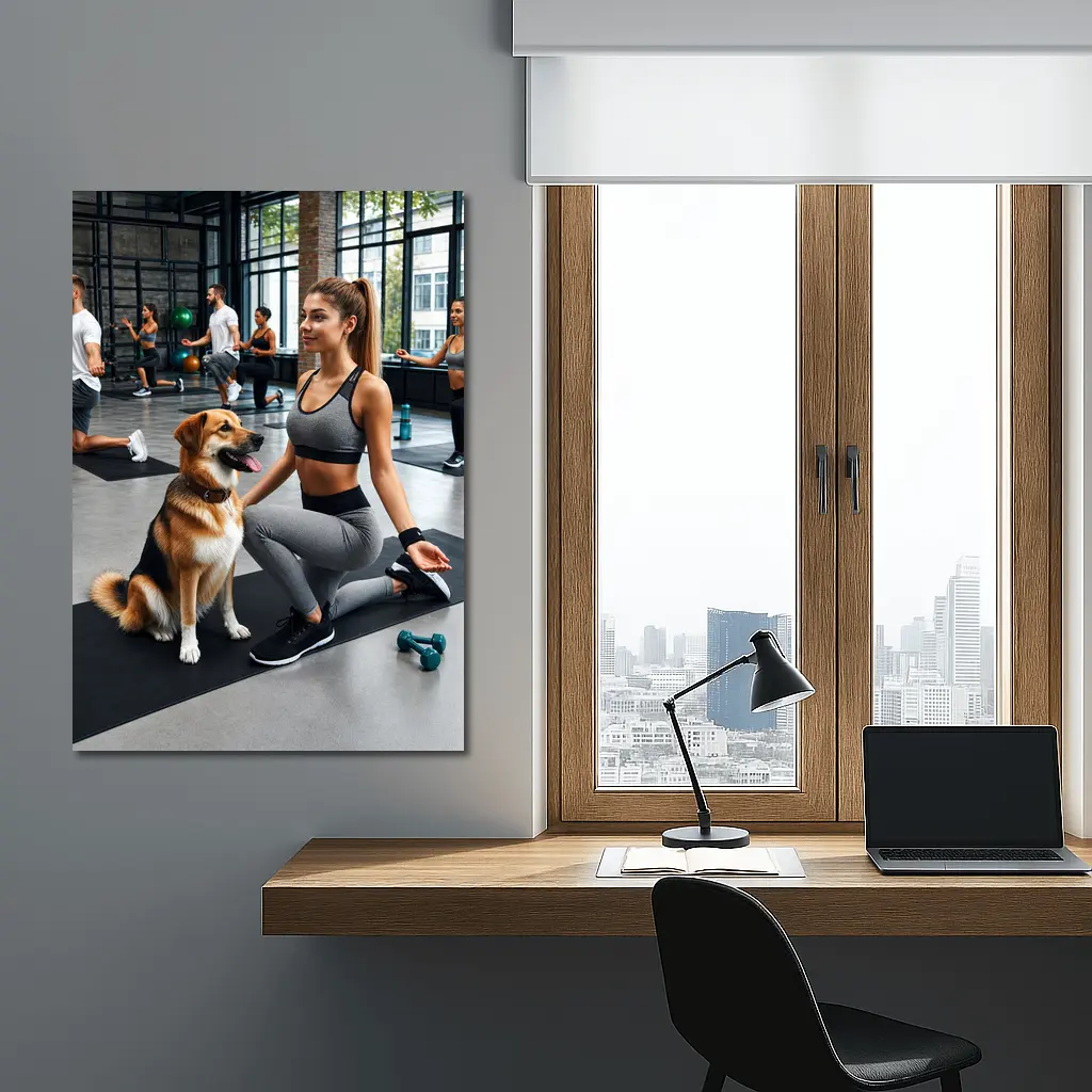 Woman Working Out With Dog Gym – Wall Art