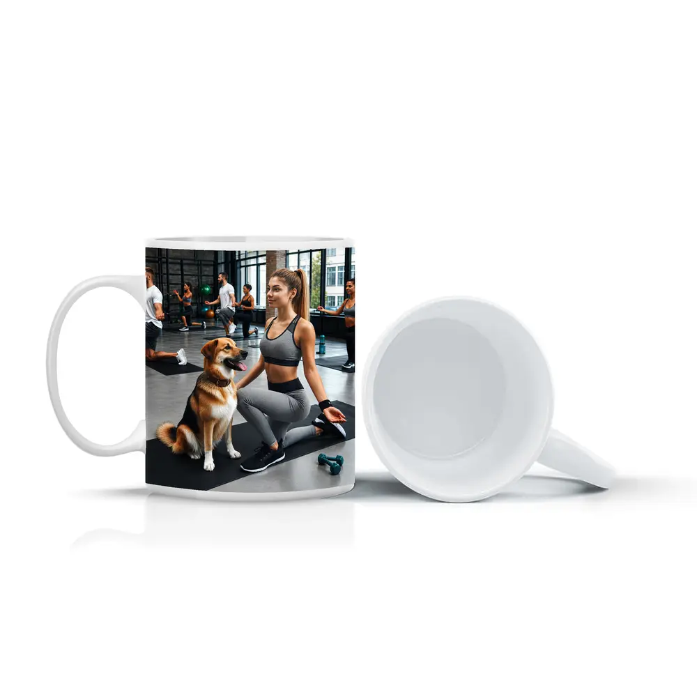 Woman Working Out With Dog Gym – Mugs