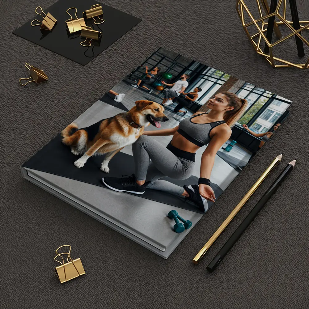 Woman Working Out With Dog Gym – Notebooks