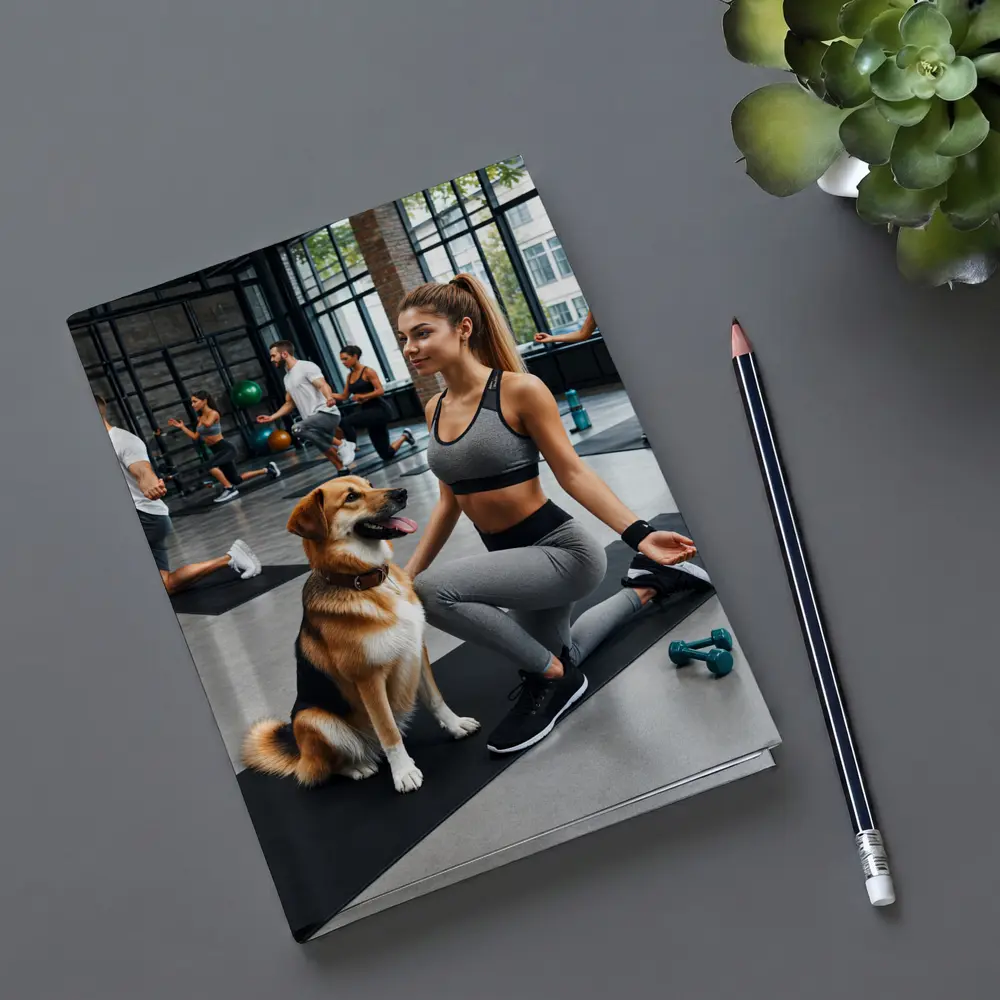Woman Working Out With Dog Gym – Notebooks