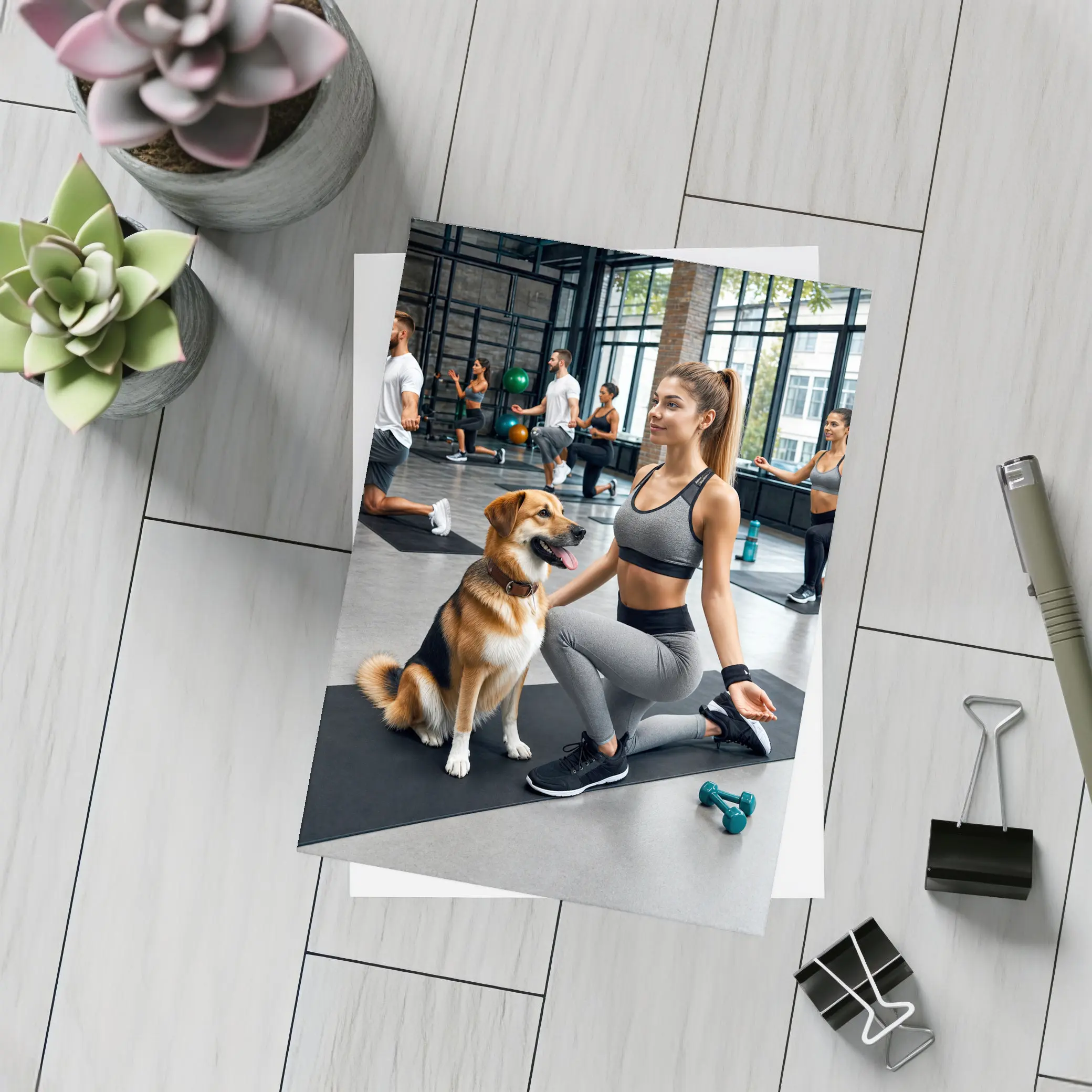 Woman Working Out With Dog Gym – Postcards