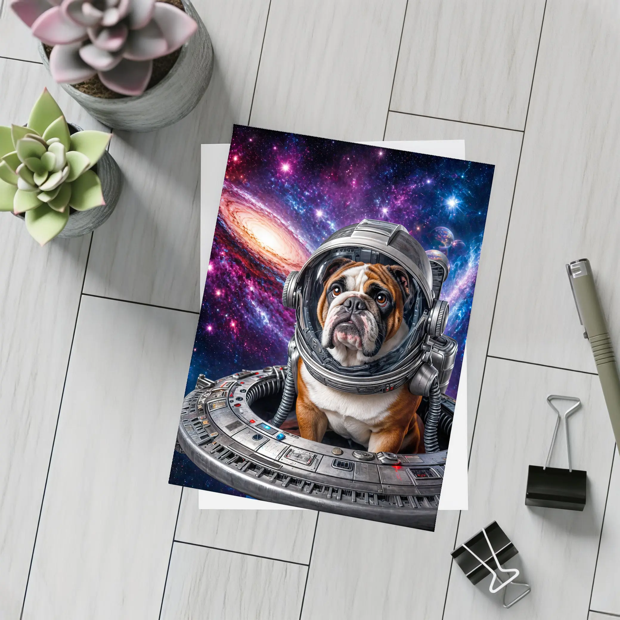 English Bulldog Astronaut Deep Space Galaxy – Postcards