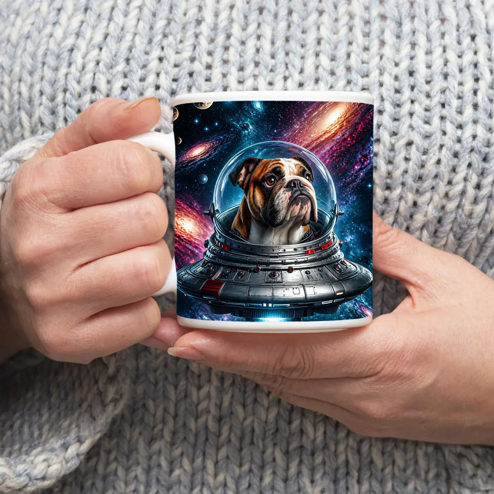 English Bulldog Astronaut Flying Through Galaxy – Mugs