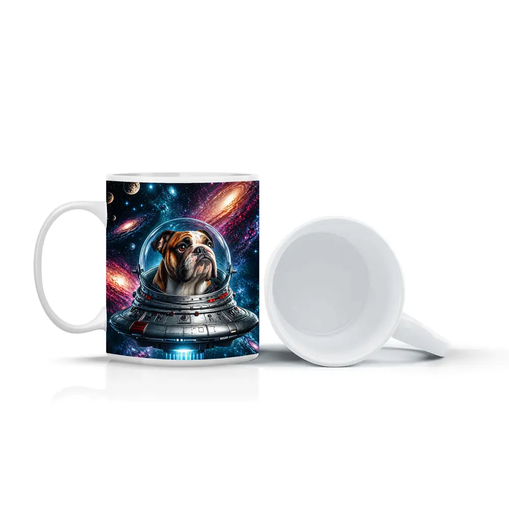 English Bulldog Astronaut Flying Through Galaxy – Mugs