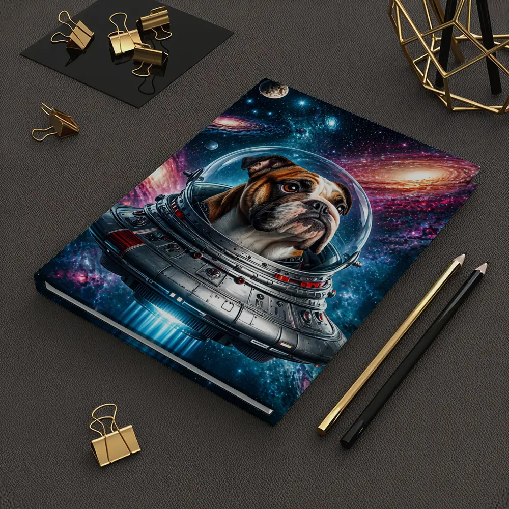 English Bulldog Astronaut Flying Through Galaxy – Notebooks