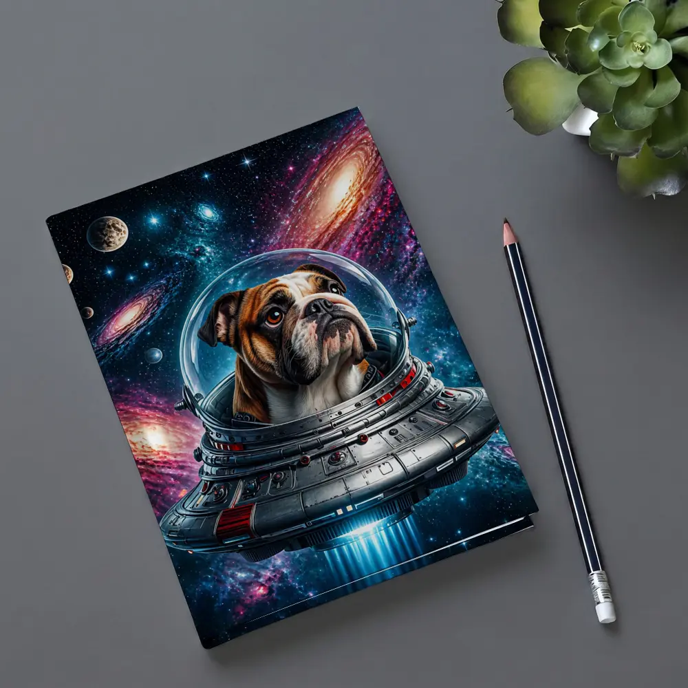 English Bulldog Astronaut Flying Through Galaxy – Notebooks