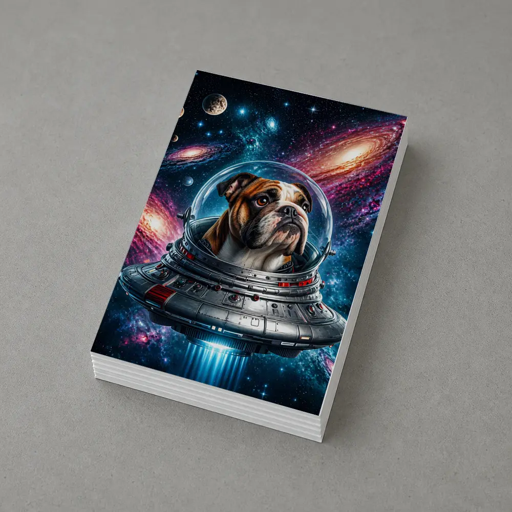 English Bulldog Astronaut Flying Through Galaxy – Postcards