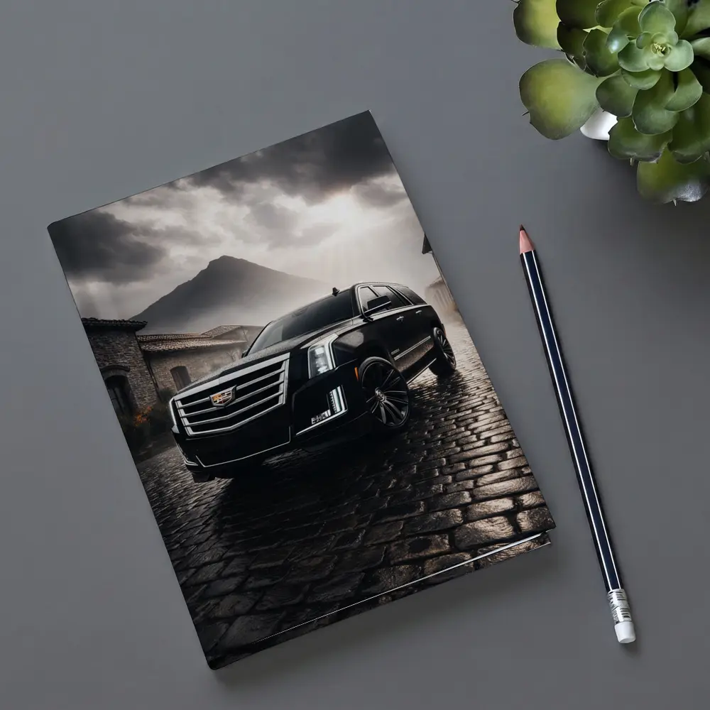 Cadillac Escalade Black SUV Stormy Mountain Setting – Notebooks