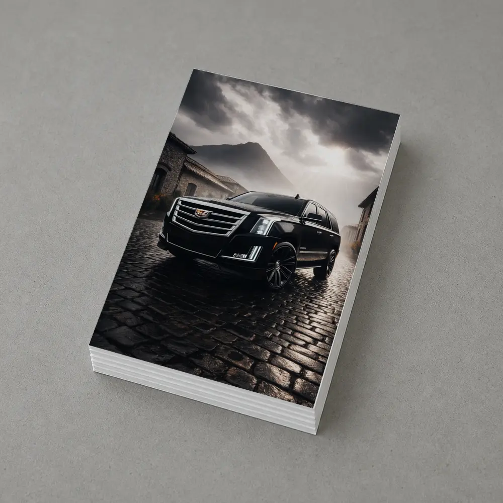 Cadillac Escalade Black SUV Stormy Mountain Setting – Postcards