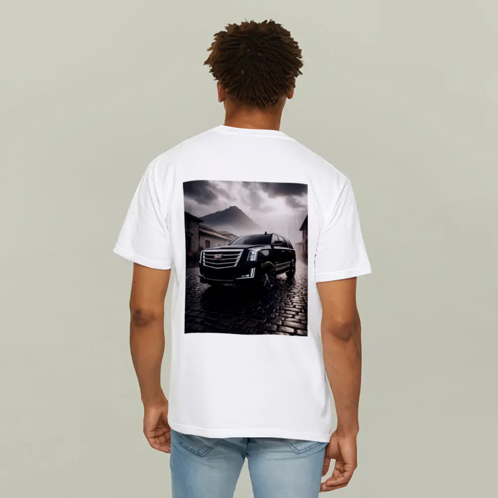 Cadillac Escalade Black SUV Stormy Mountain Setting – T-Shirts