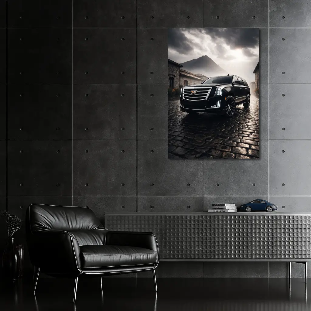 Cadillac Escalade Black SUV Stormy Mountain Setting – Wall Art