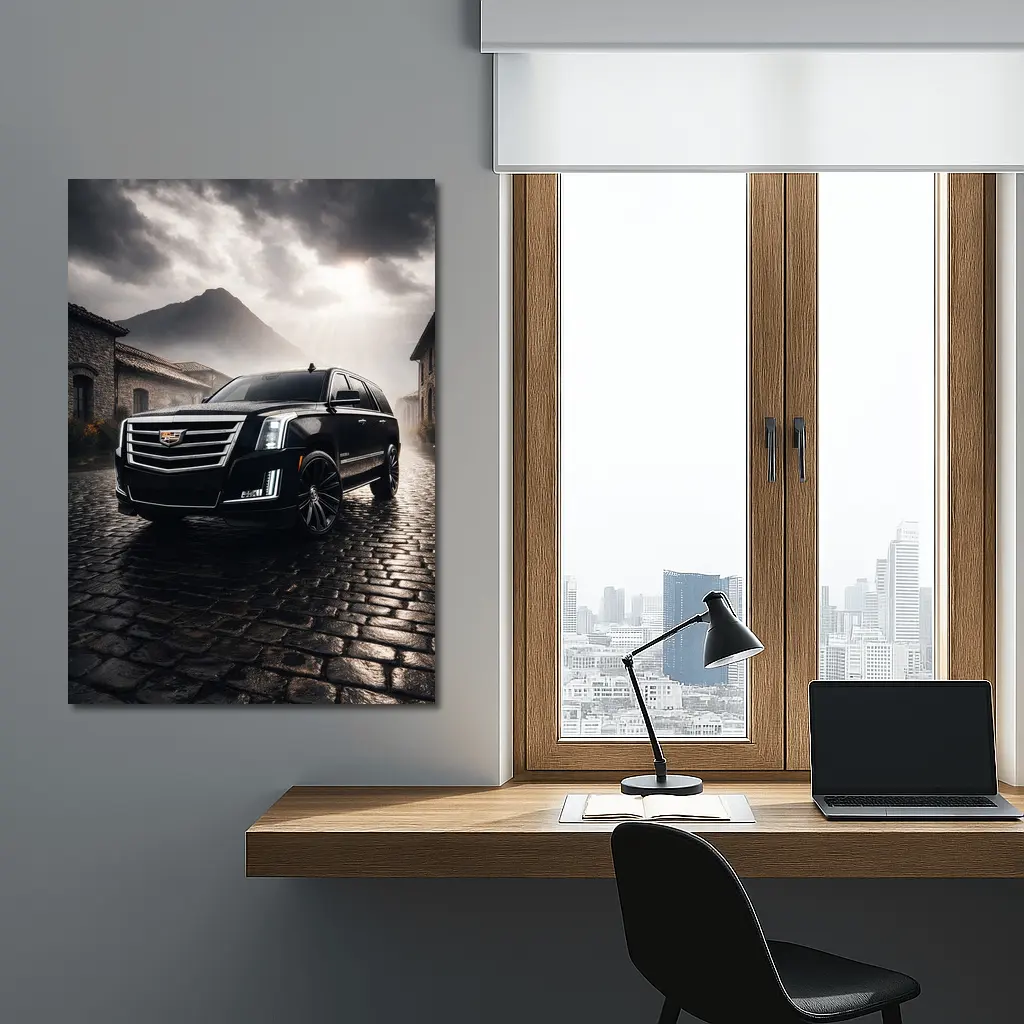 Cadillac Escalade Black SUV Stormy Mountain Setting – Wall Art