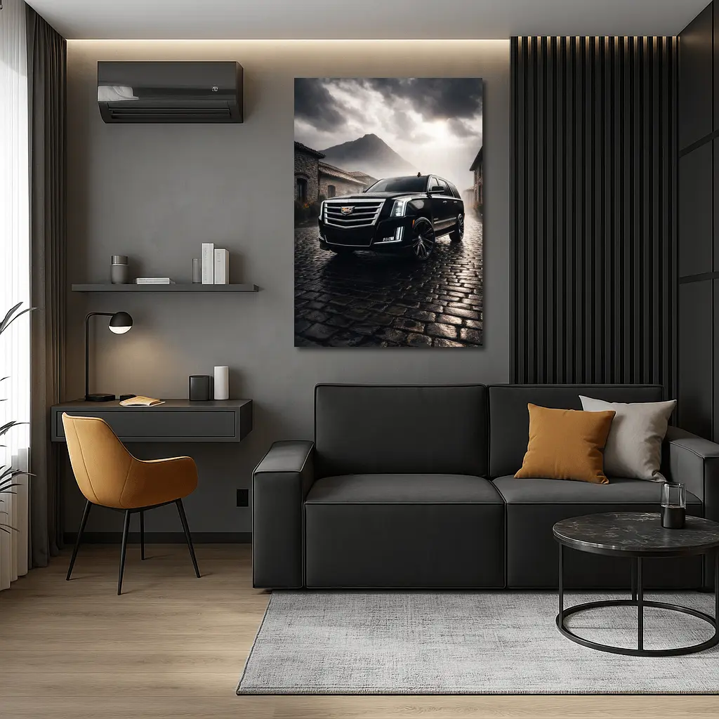 Cadillac Escalade Black SUV Stormy Mountain Setting – Wall Art
