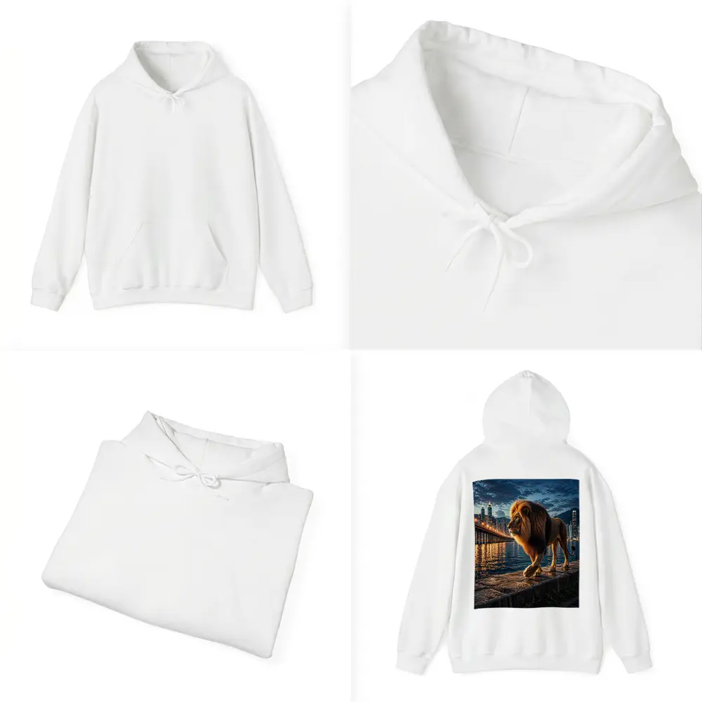 Lion Walking City Waterfront At Night – Hoodies