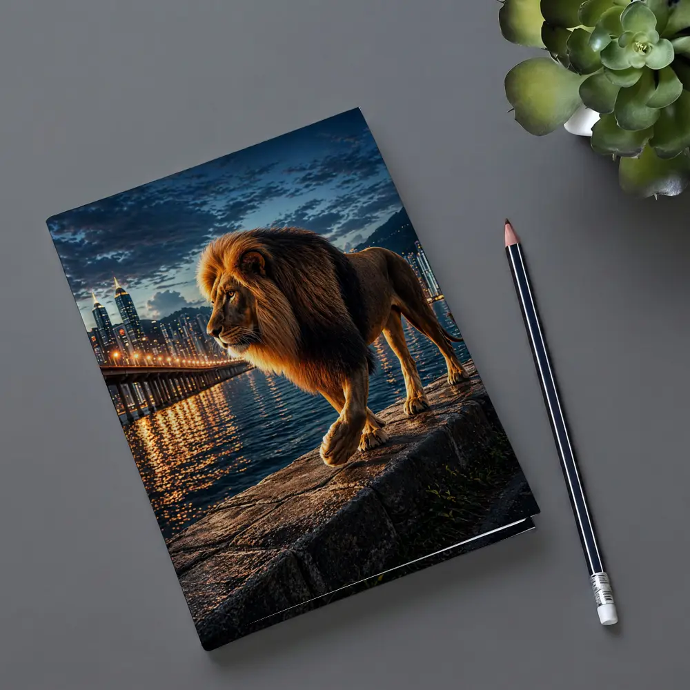 Lion Walking City Waterfront At Night – Notebooks