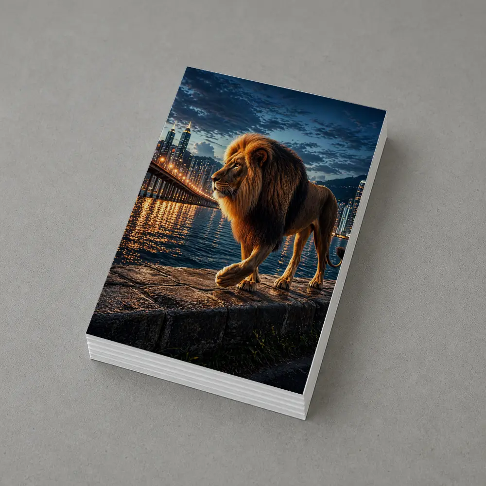 Lion Walking City Waterfront At Night – Postcards
