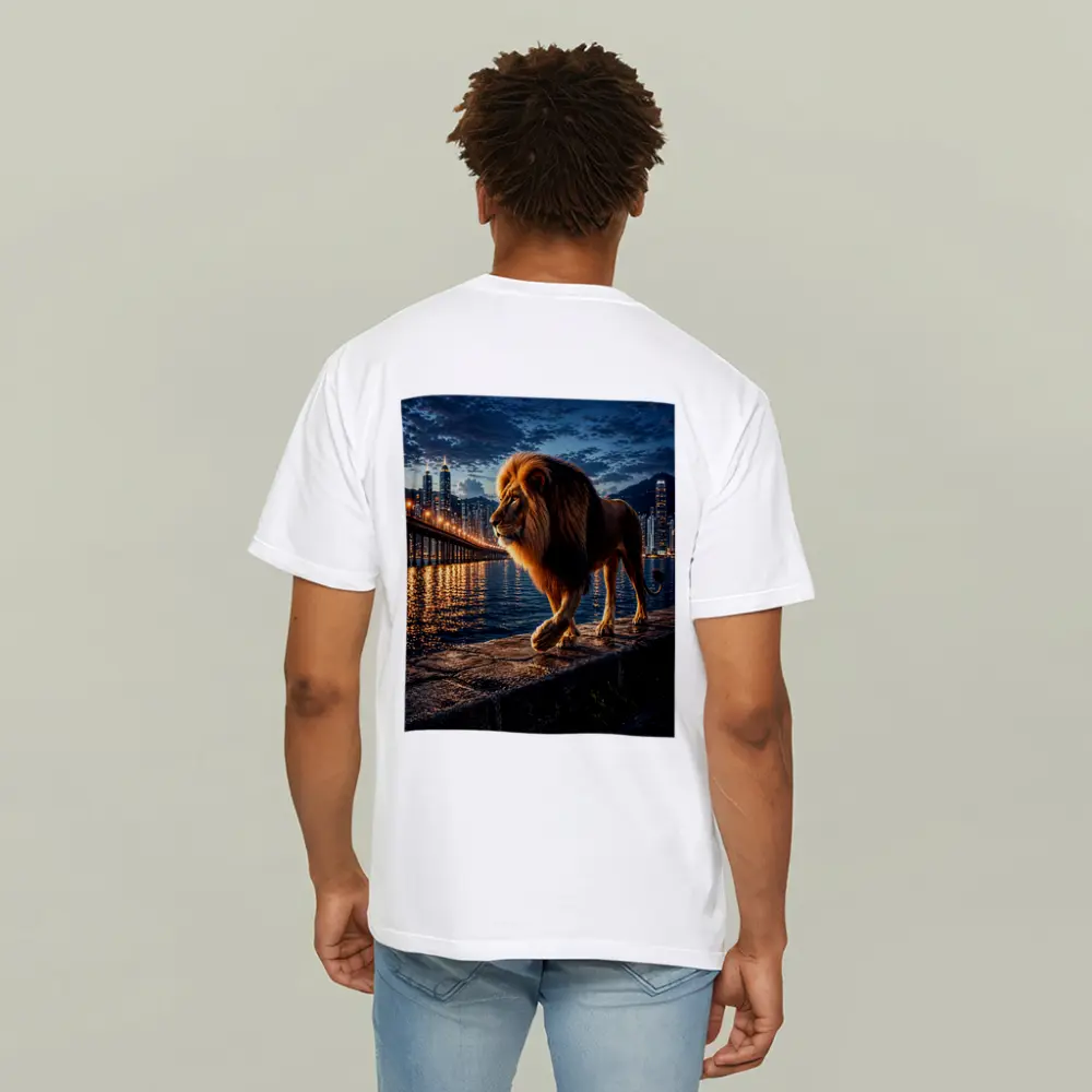Lion Walking City Waterfront At Night – T-Shirts