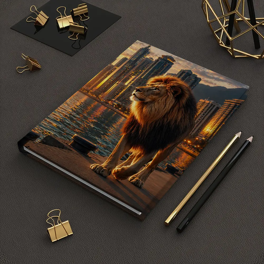 Lion Walking City Waterfront at Sunset – Notebooks