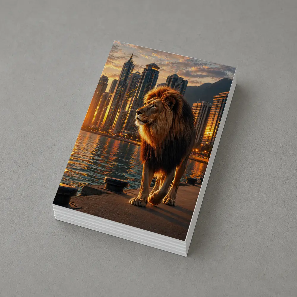 Lion Walking City Waterfront at Sunset – Postcards