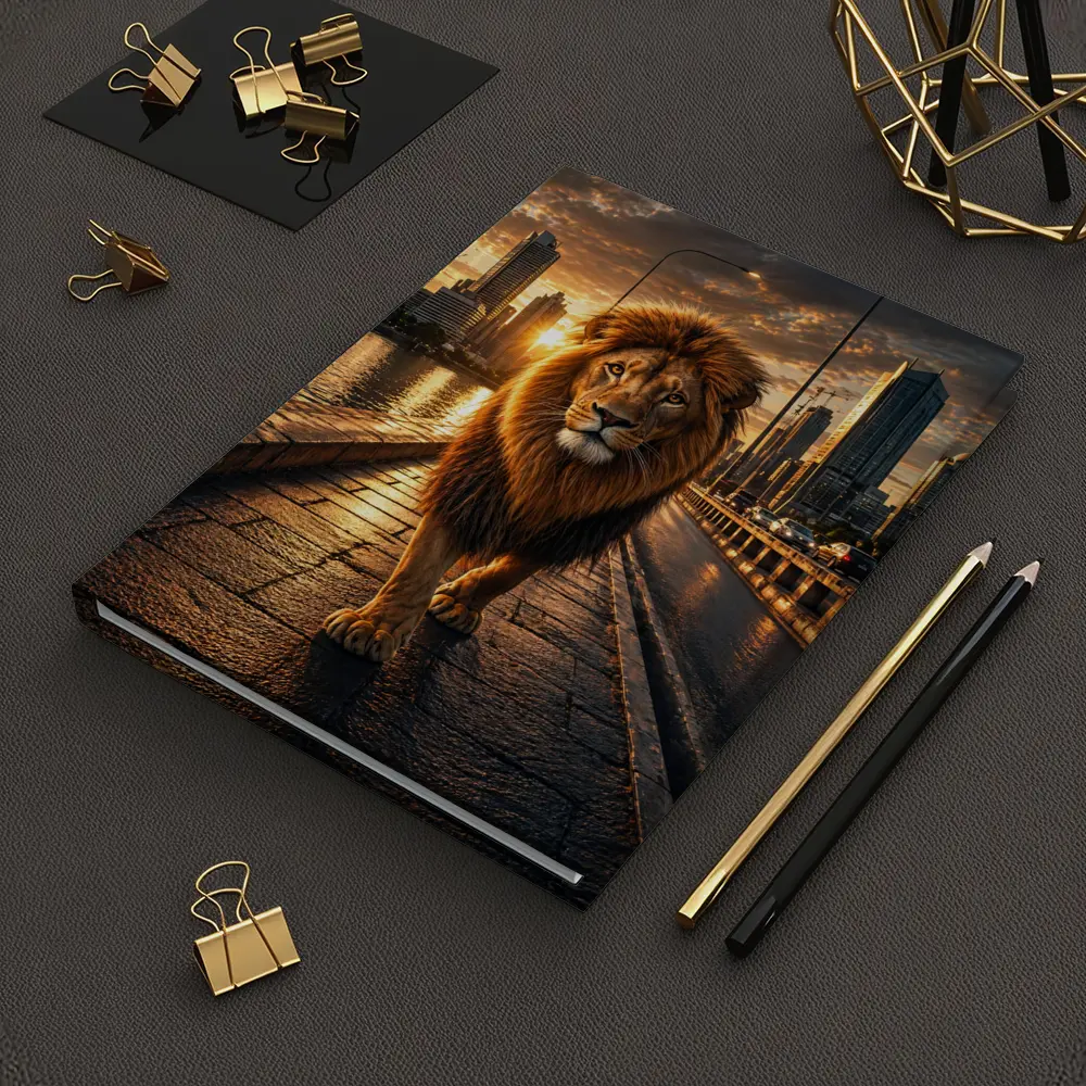 Lion Walking City Bridge at Sunset – Notebooks