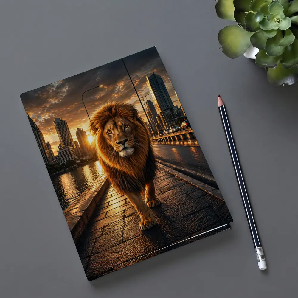 Lion Walking City Bridge at Sunset – Notebooks