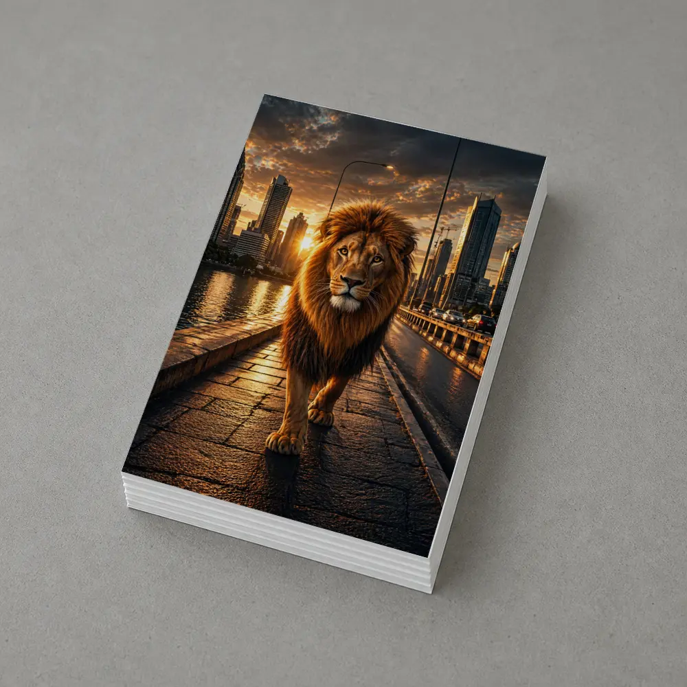 Lion Walking City Bridge at Sunset – Postcards