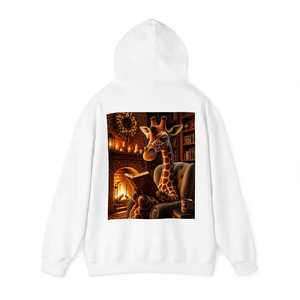 Giraffe Reading Book by Cozy Fireplace – Hoodies
