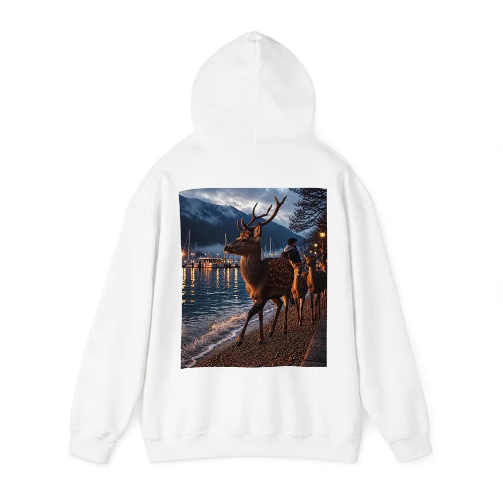 Deer Stag Walking Along Harbor At Dusk – Hoodies