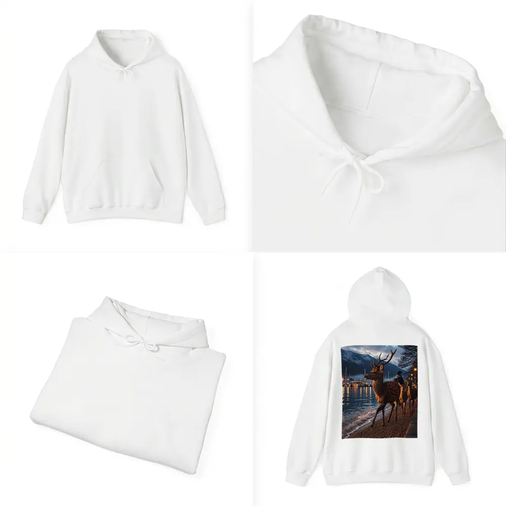 Deer Stag Walking Along Harbor At Dusk – Hoodies