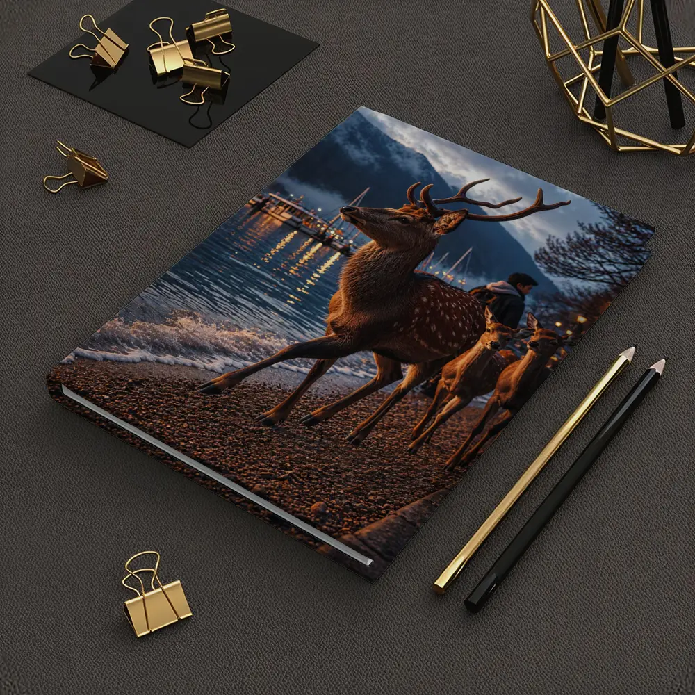 Deer Stag Walking Along Harbor At Dusk – Notebooks