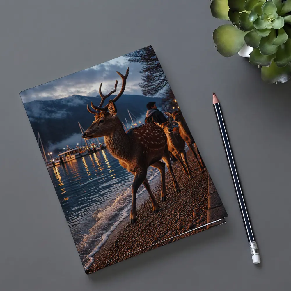 Deer Stag Walking Along Harbor At Dusk – Notebooks