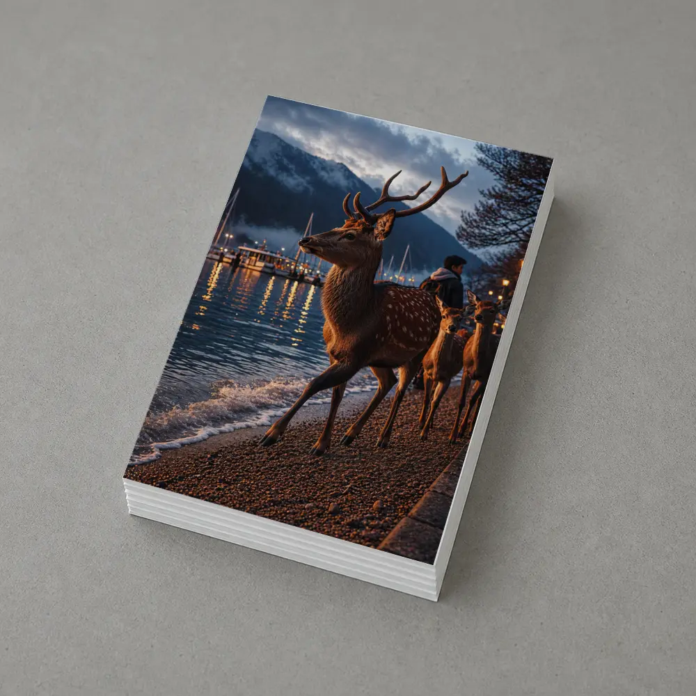 Deer Stag Walking Along Harbor At Dusk – Postcards