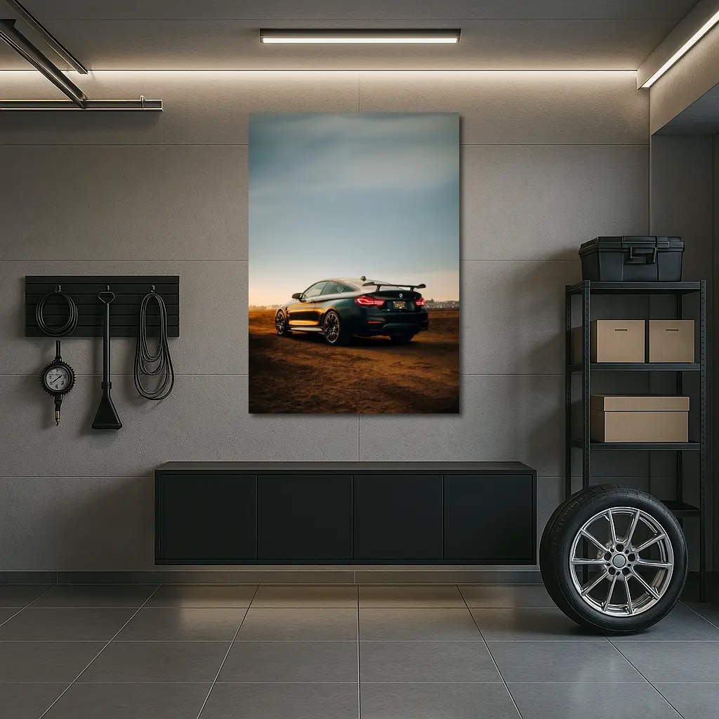 BMW M4 Frozen Black Sunset Dirt Field – Wall Art