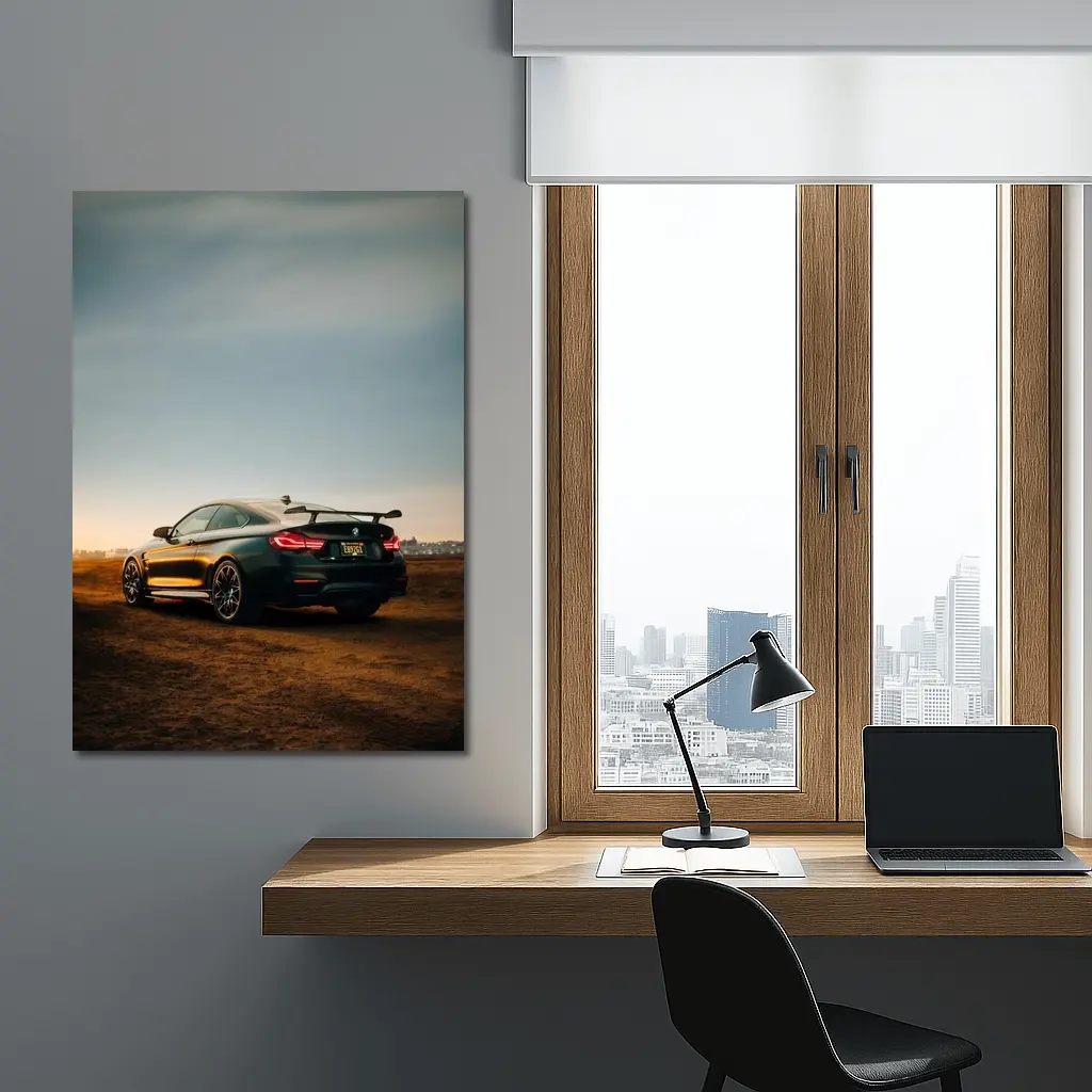 BMW M4 Frozen Black Sunset Dirt Field – Wall Art