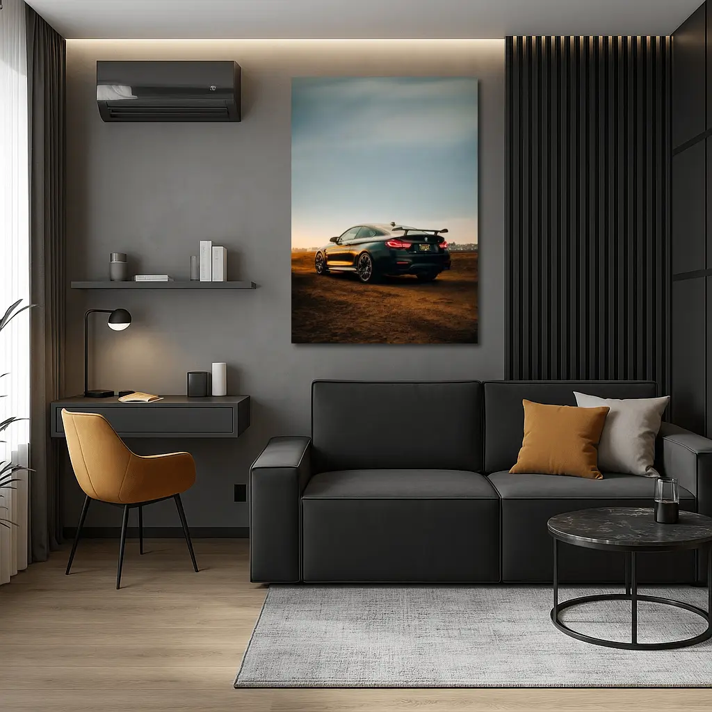 BMW M4 Frozen Black Sunset Dirt Field – Wall Art