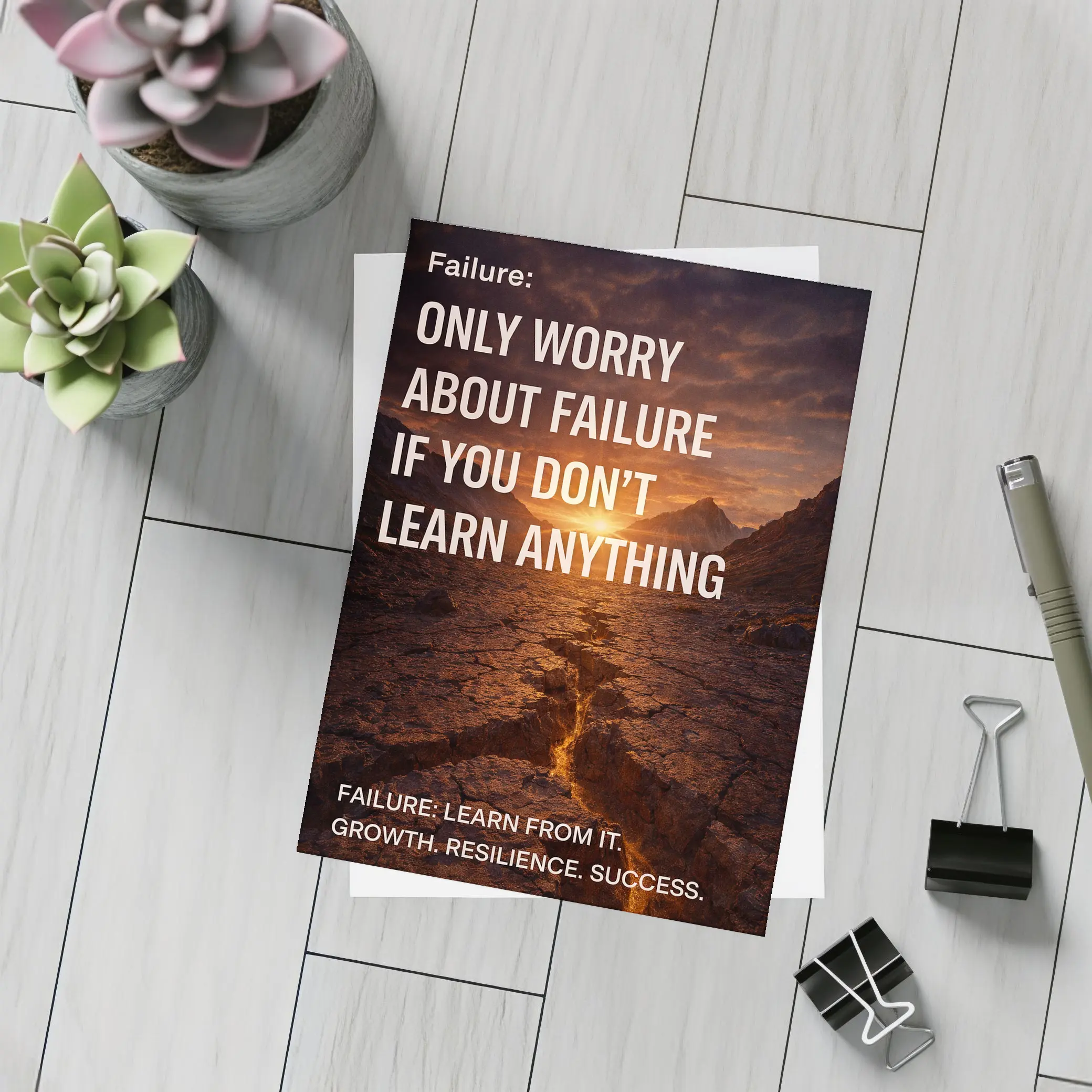 Failure Quote Cracked Desert Sunset Landscape – Postcards