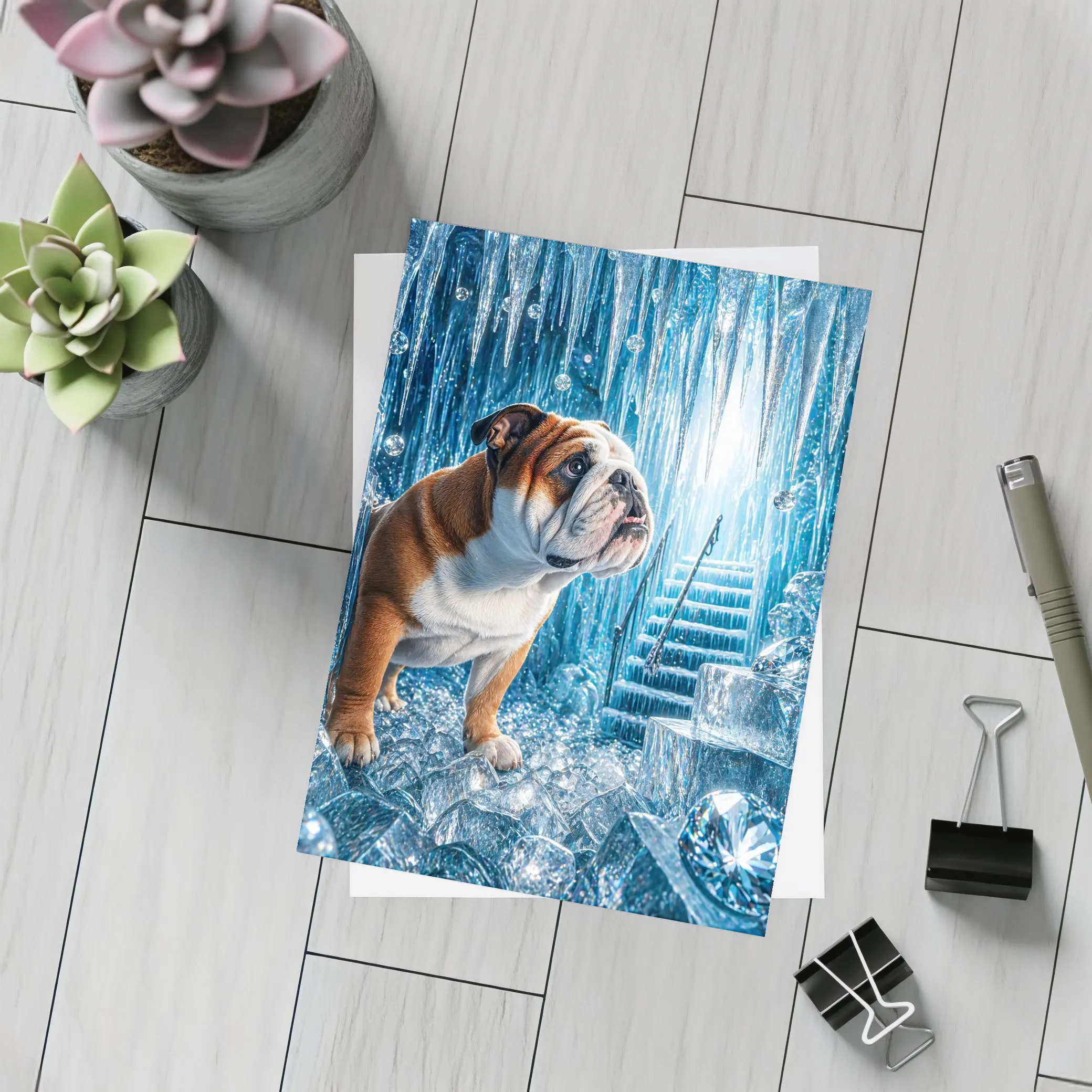 English Bulldog Puppy In Ice Crystal Cave – Postcards
