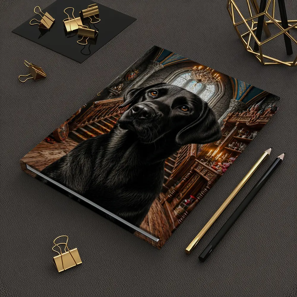 Black Labrador Retriever In Gothic Castle Hall – Notebooks
