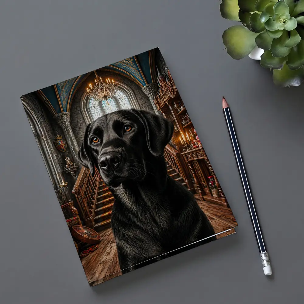 Black Labrador Retriever In Gothic Castle Hall – Notebooks