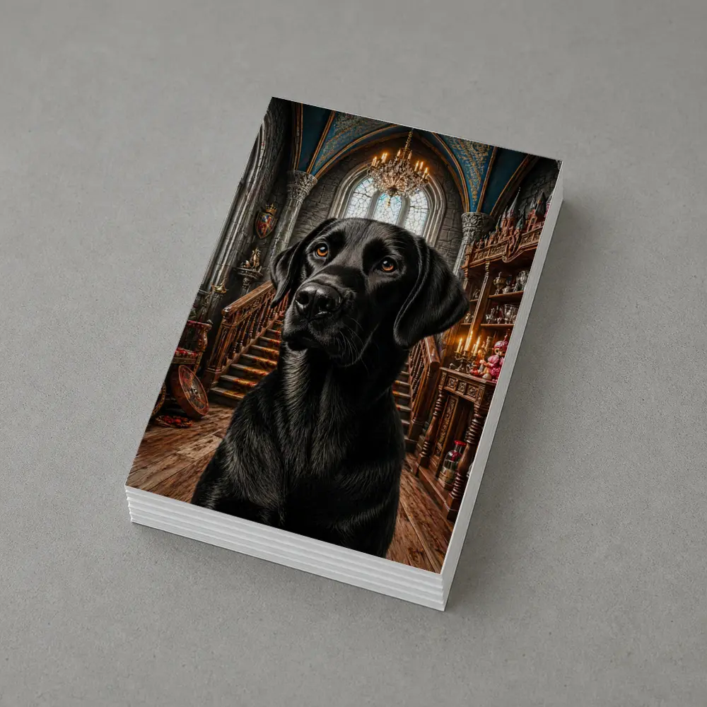 Black Labrador Retriever In Gothic Castle Hall – Postcards
