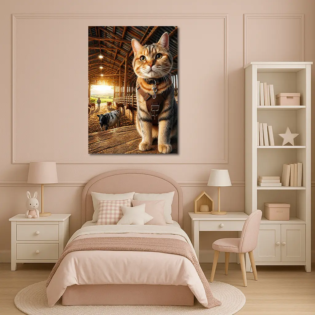 Tabby Cat In Rustic Barn Farm Setting – Wall Art