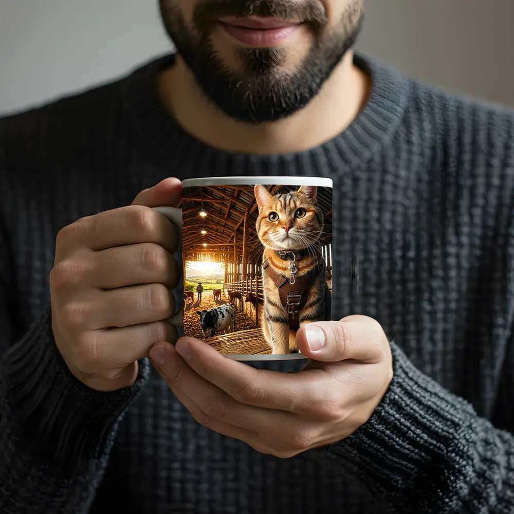 Tabby Cat In Rustic Barn Farm Setting – Mugs