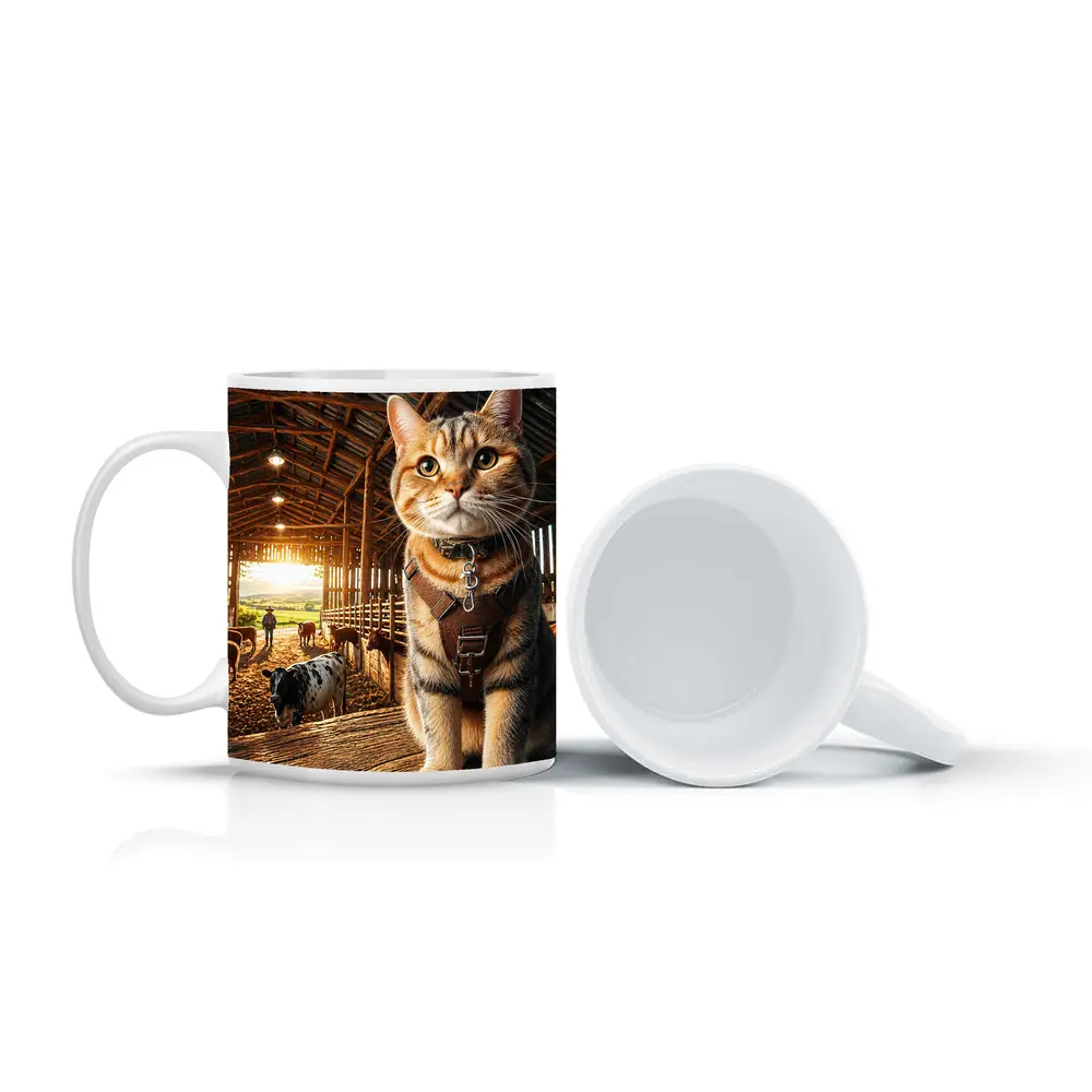 Tabby Cat In Rustic Barn Farm Setting – Mugs