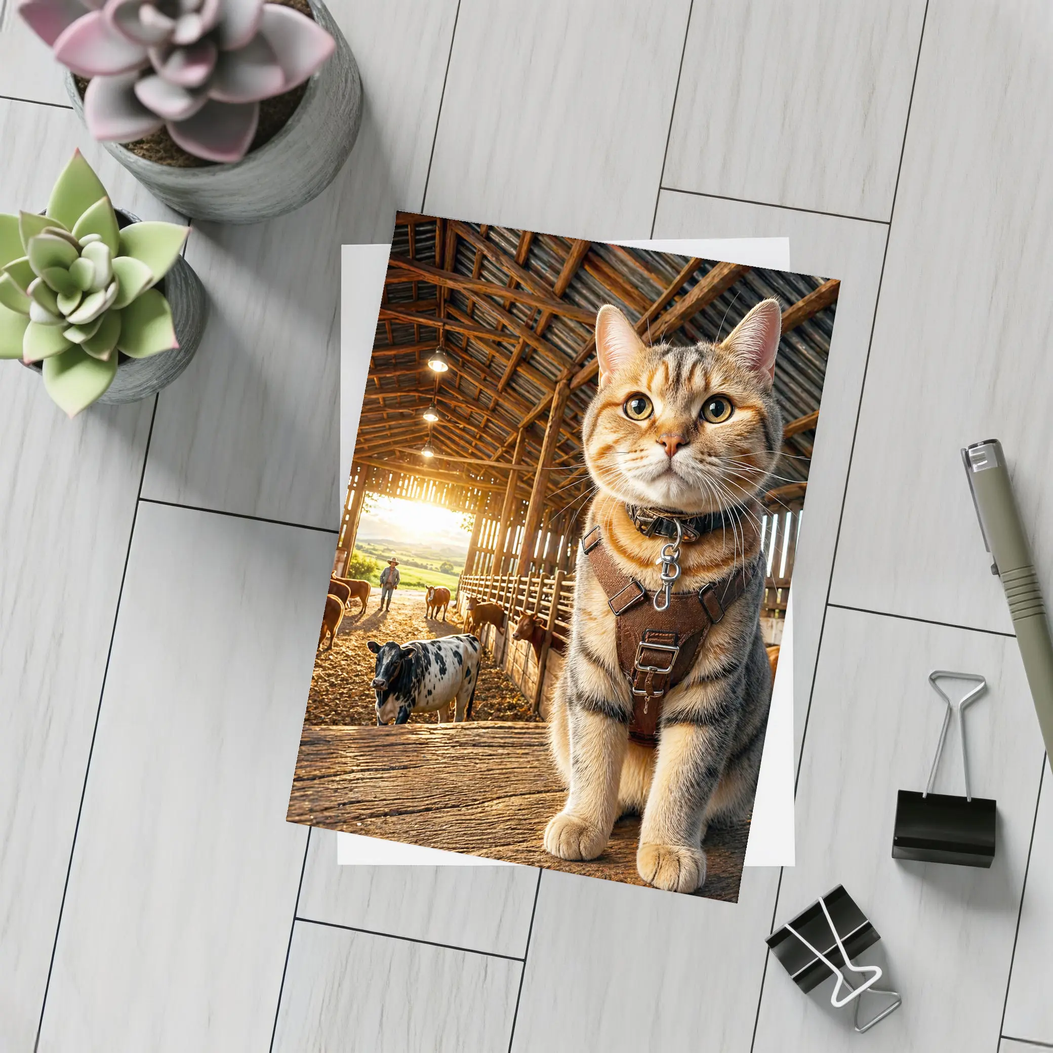 Tabby Cat In Rustic Barn Farm Setting – Postcards
